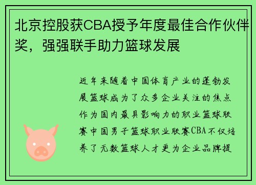 北京控股获CBA授予年度最佳合作伙伴奖，强强联手助力篮球发展