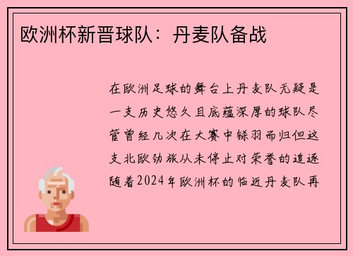 欧洲杯新晋球队：丹麦队备战